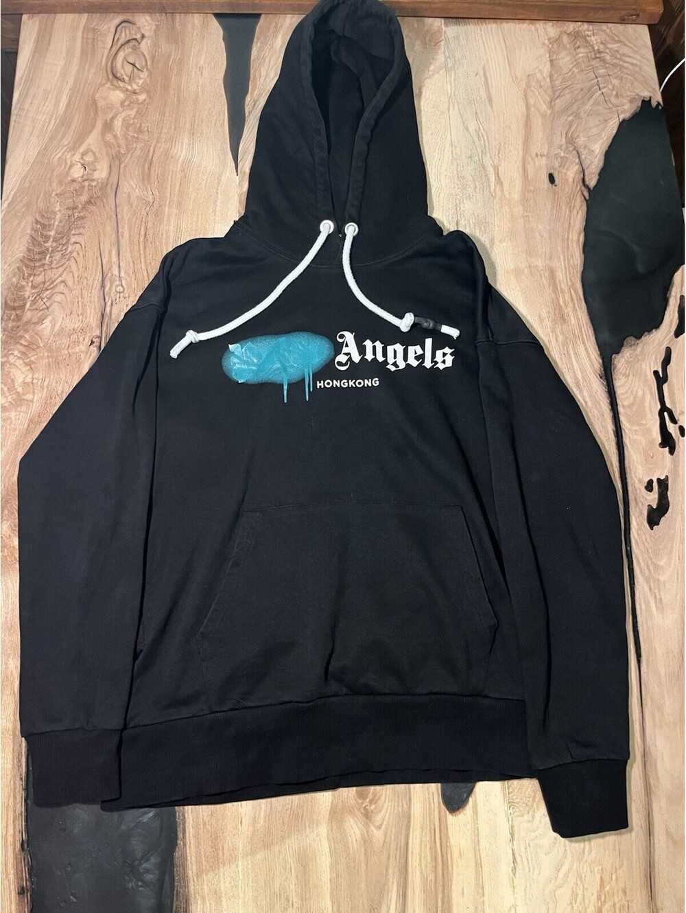 Palm Angels Spray City Hong Kong Hoodie Men's Large Streetwear Black & Teal